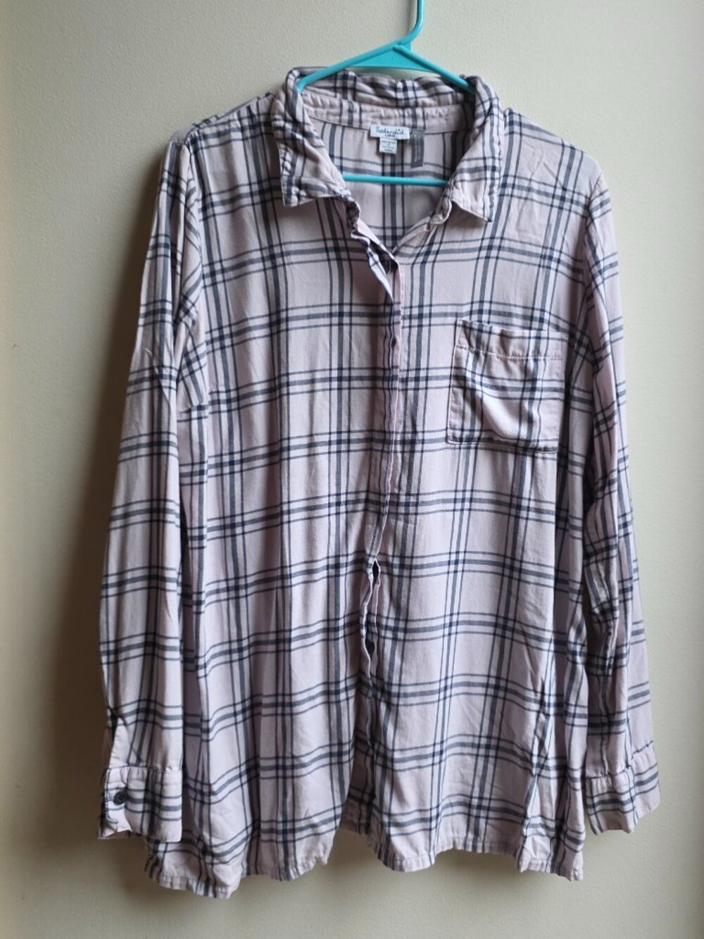 Splendid Pink/Gray Plaid Button Down Shirt Size Large